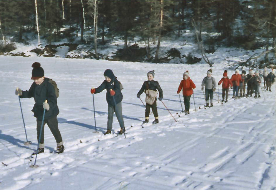 skiing to school